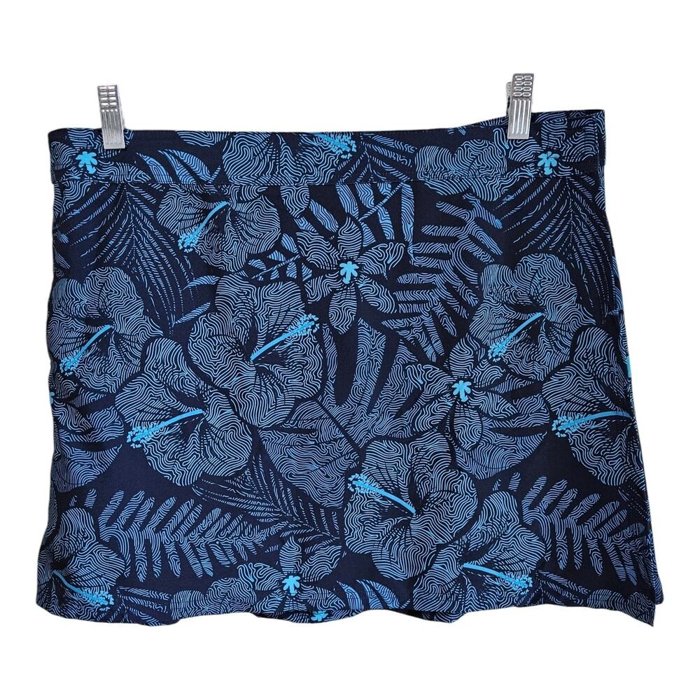 RIP SKIRT Women's XL Maui Moonlight Wrap Skirt Hawaii Hibiscus Blue Hook & Loop